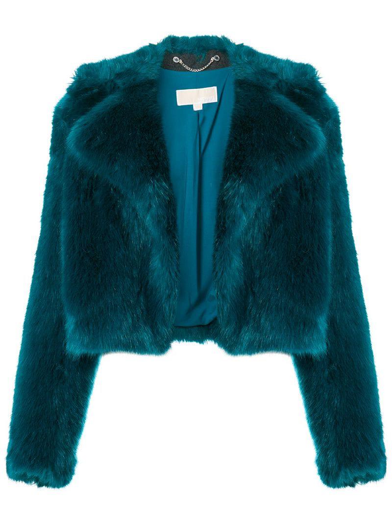 MICHAEL Michael Kors Faux Fur Cropped Jacket in Blue | Lyst