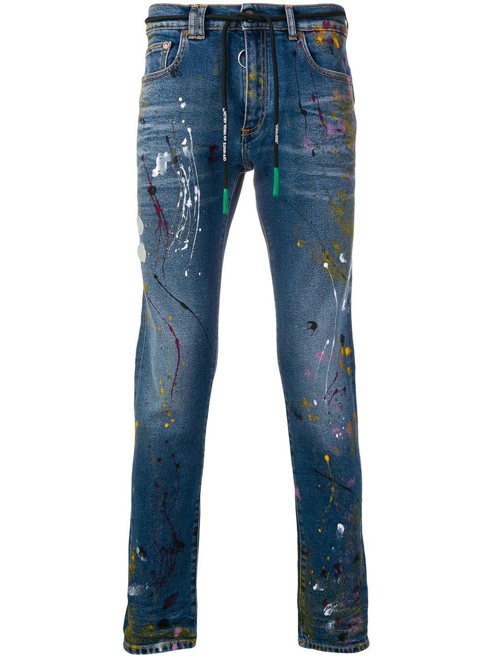 Off-White c/o Virgil Abloh Paint Splattered Skinny Jeans in Blue 