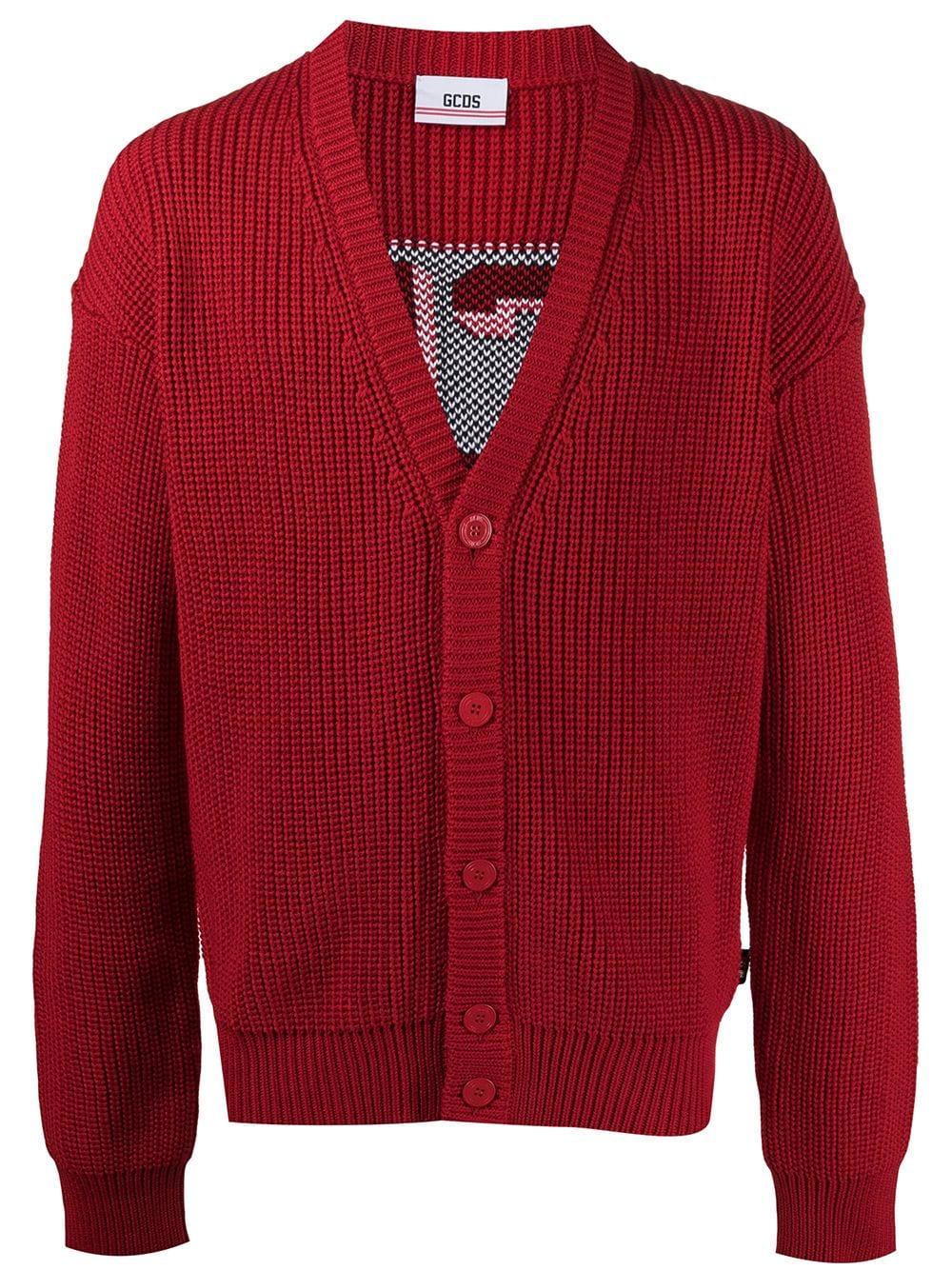 Gcds Wolle Grob gestrickter Cardigan mit Logo in Rot für Herren - Lyst