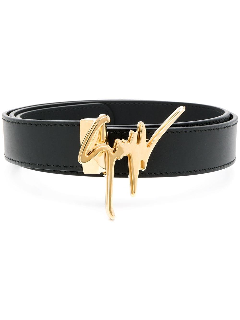 Giuseppe Zanotti Leather Gold Logo Plaque Belt in Black for Men - Lyst
