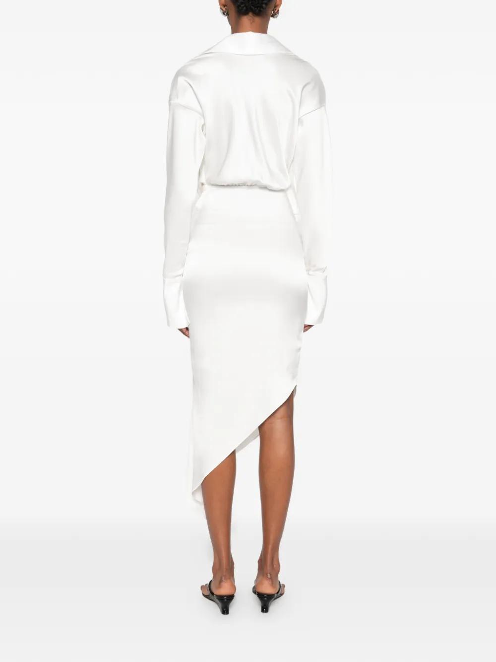 white satin button up dress White Satin Dress - Button-Up Mini Dress - Dress With Pockets