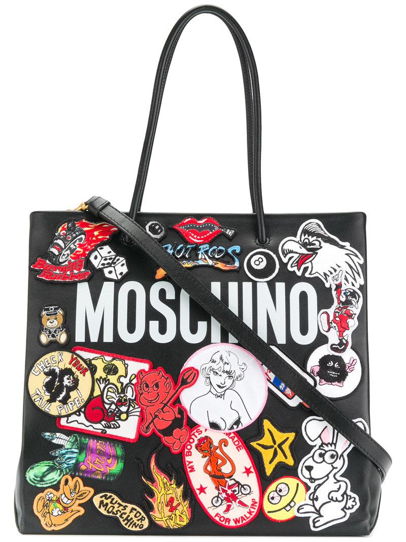 Moschino Leather Logo Patch Tote Bag in 