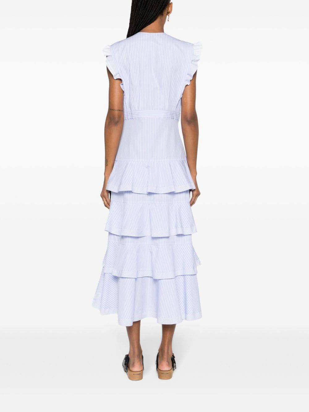Sandro Striped Tiered Maxi Dress in White | Lyst Australia Sandro Striped Tiered Maxi Dress in White | Lyst Australia