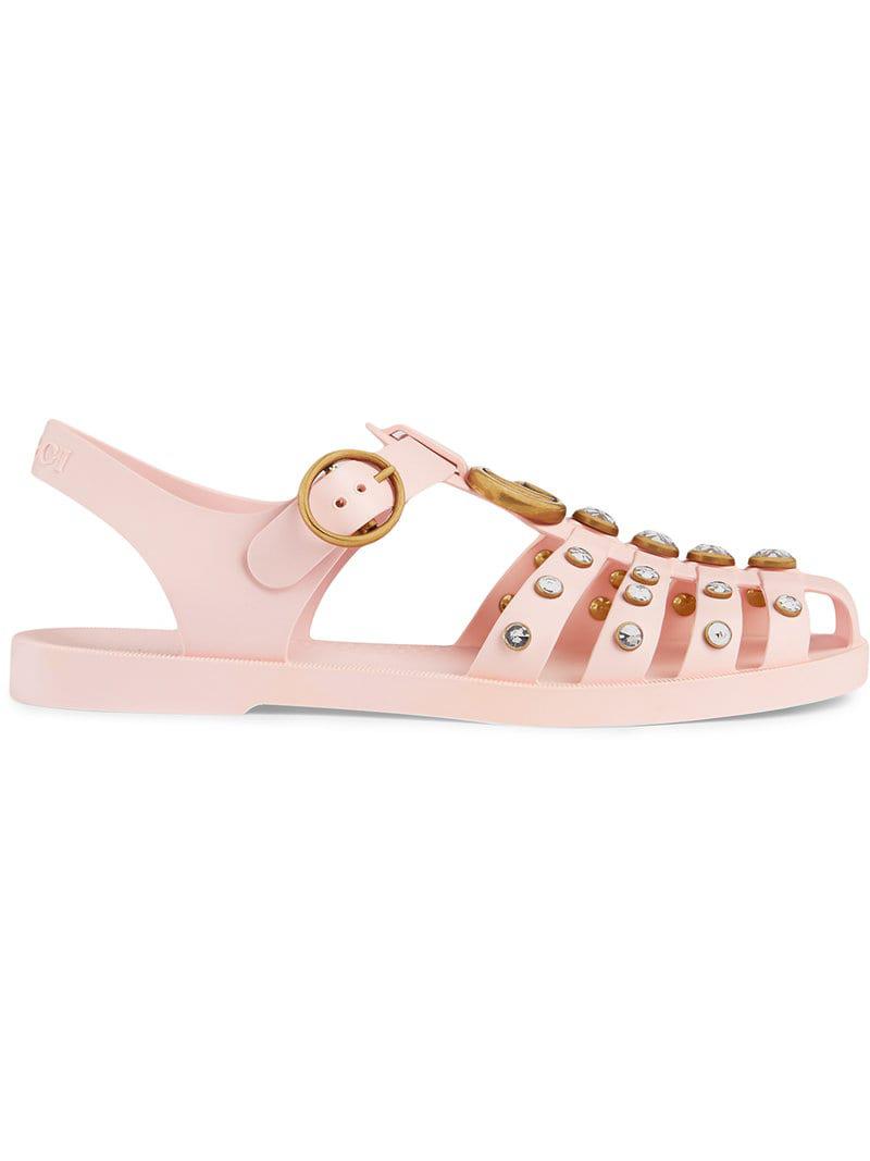 gucci rubber sandals with crystals white