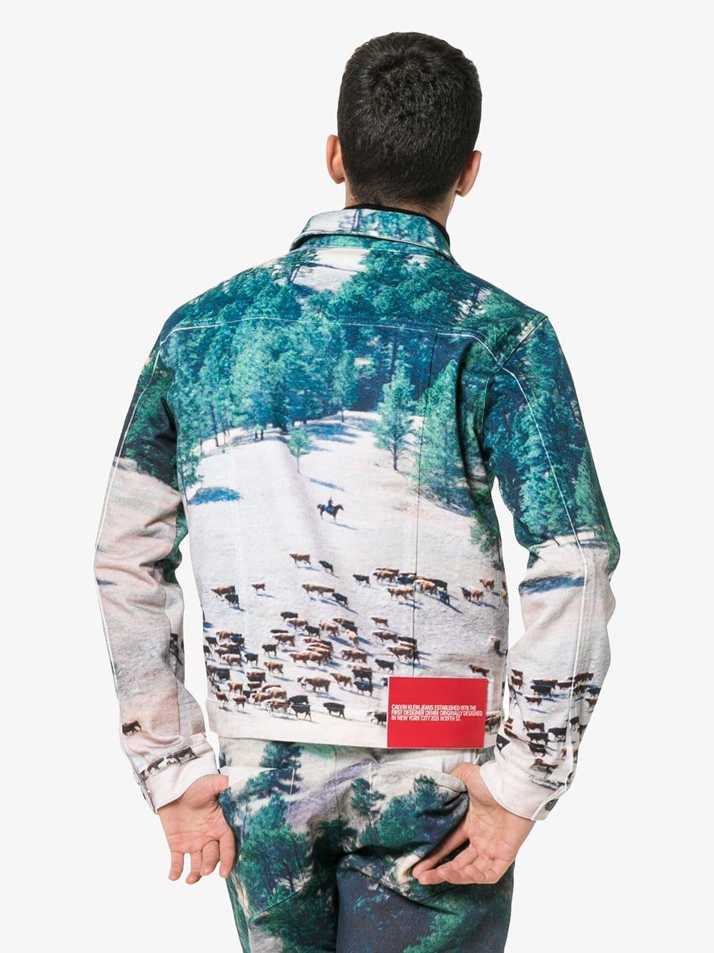 CALVIN KLEIN JEANS EST. 1978 Printed Landscape Scene Denim Jacket in Blue  for Men