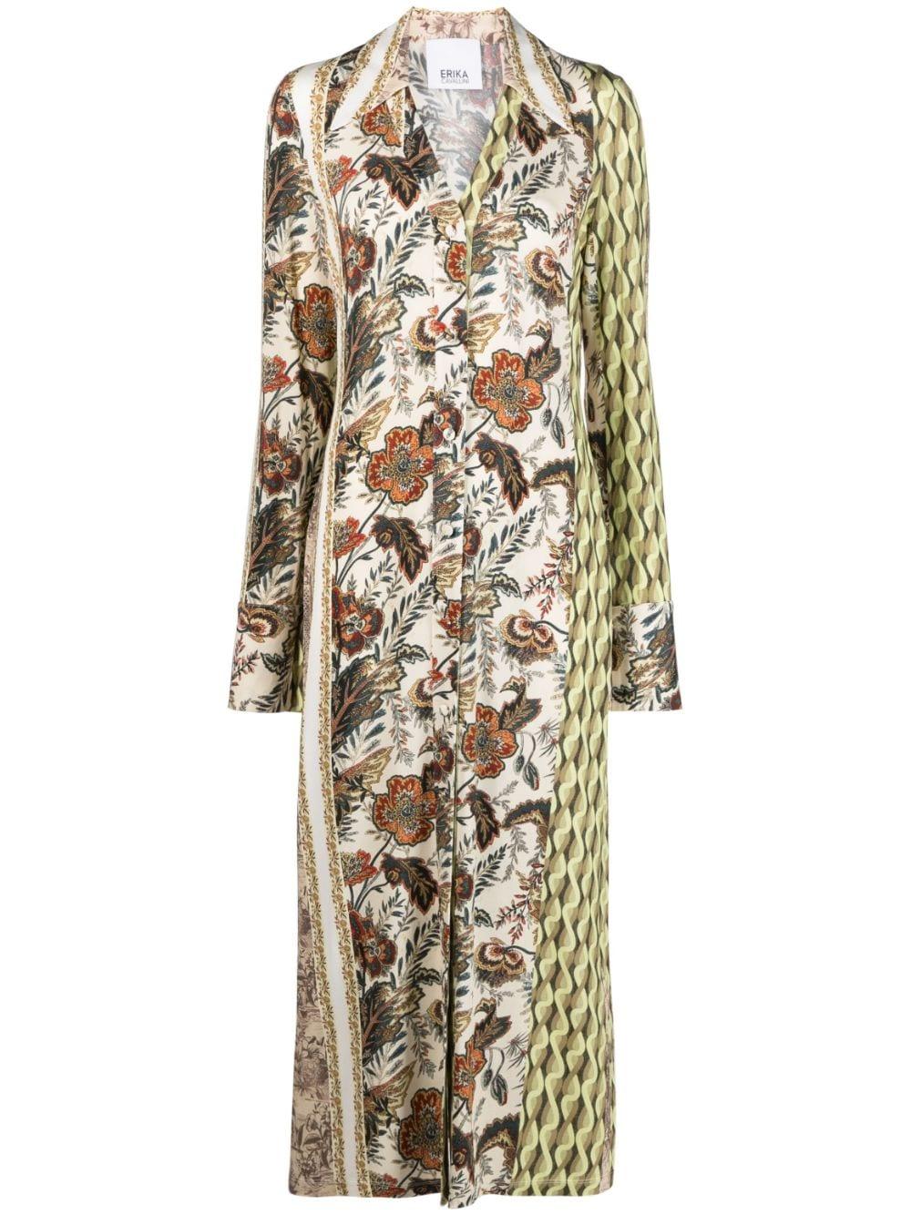 Erika Cavallini Semi Couture Mix-print Midi Dress in Natural | Lyst