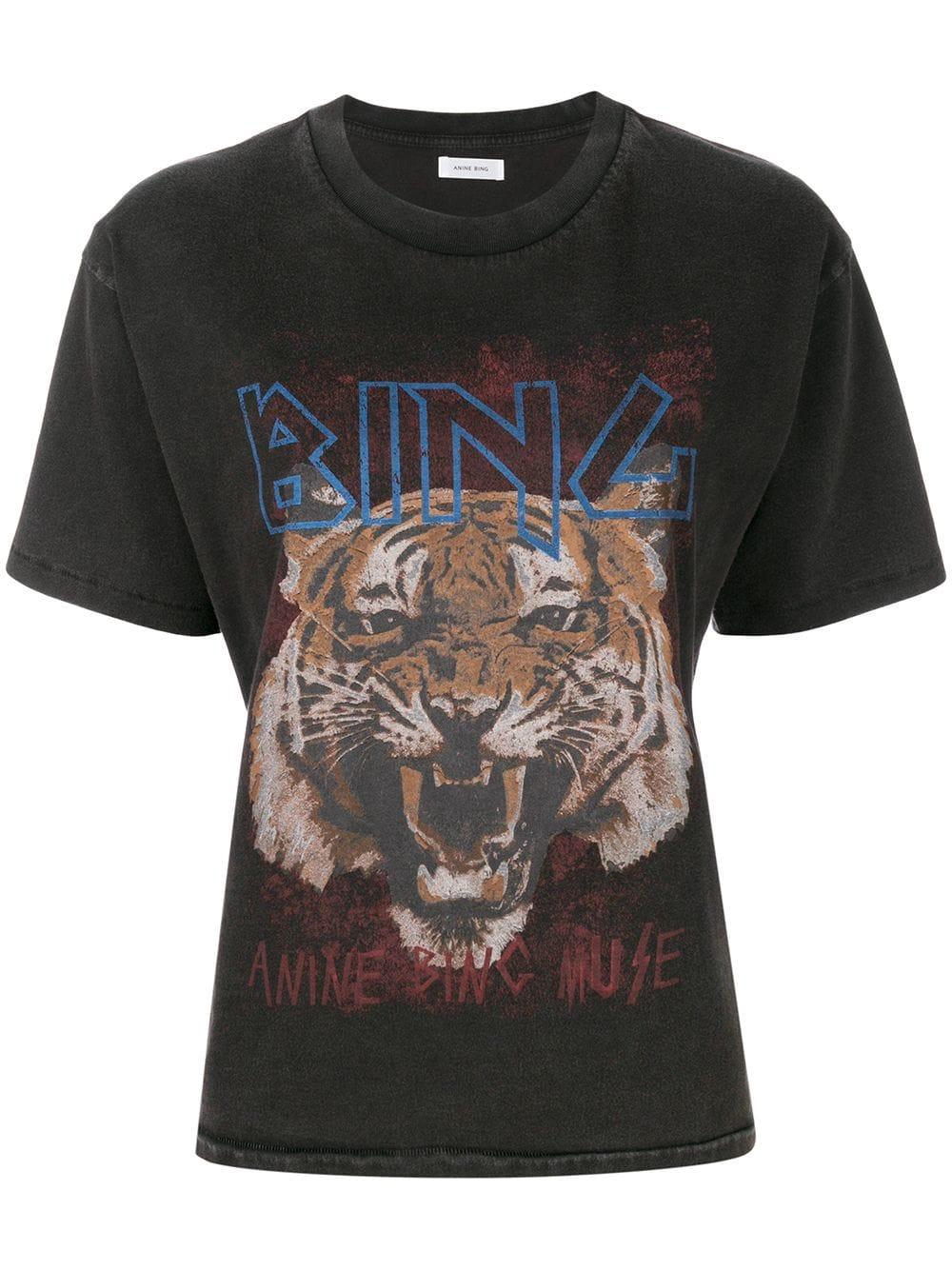 Anine Bing Cotton Tiger Print T-shirt in Black - Lyst