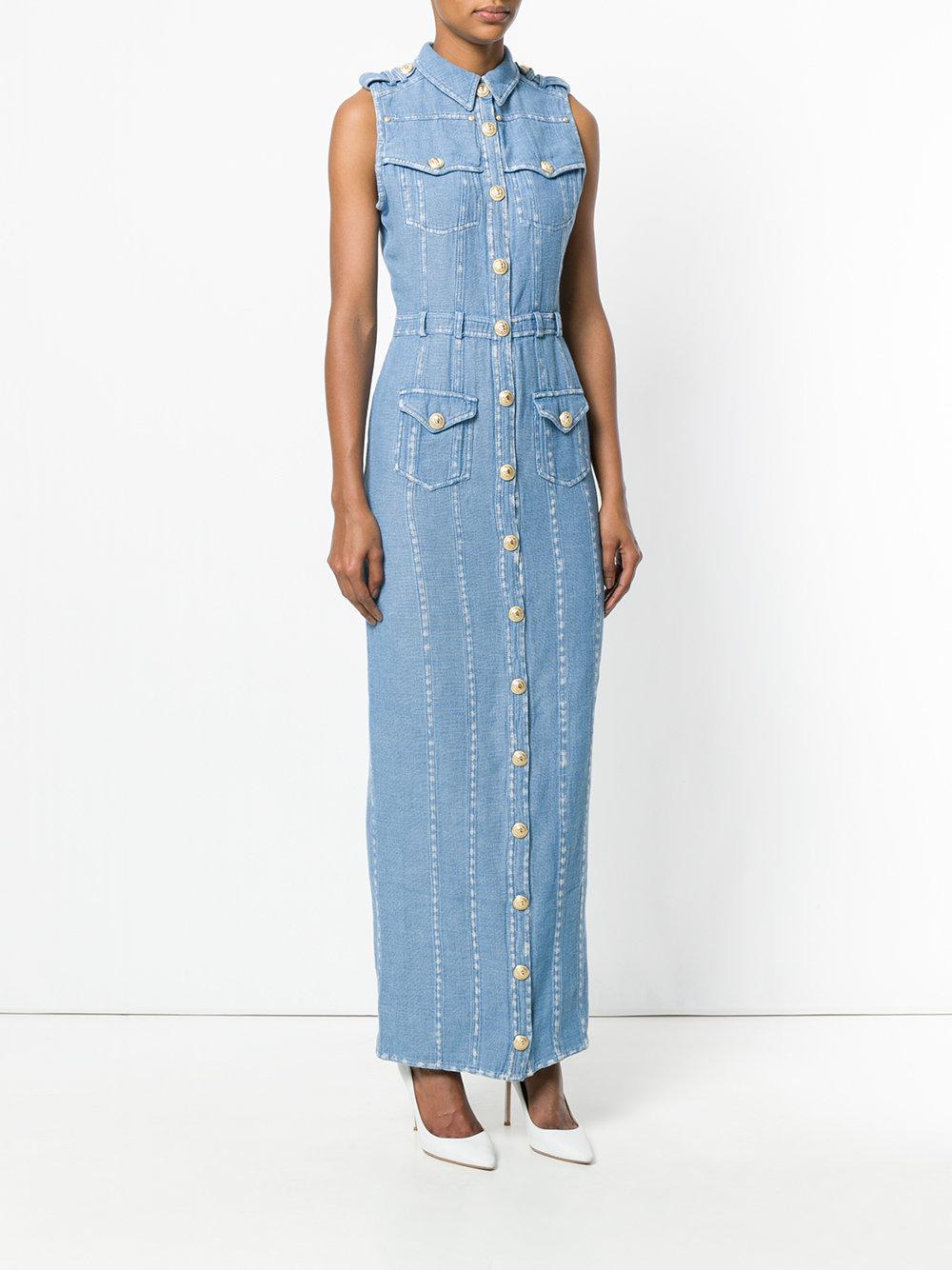 Balmain Long Denim Dress in Blue Lyst UK