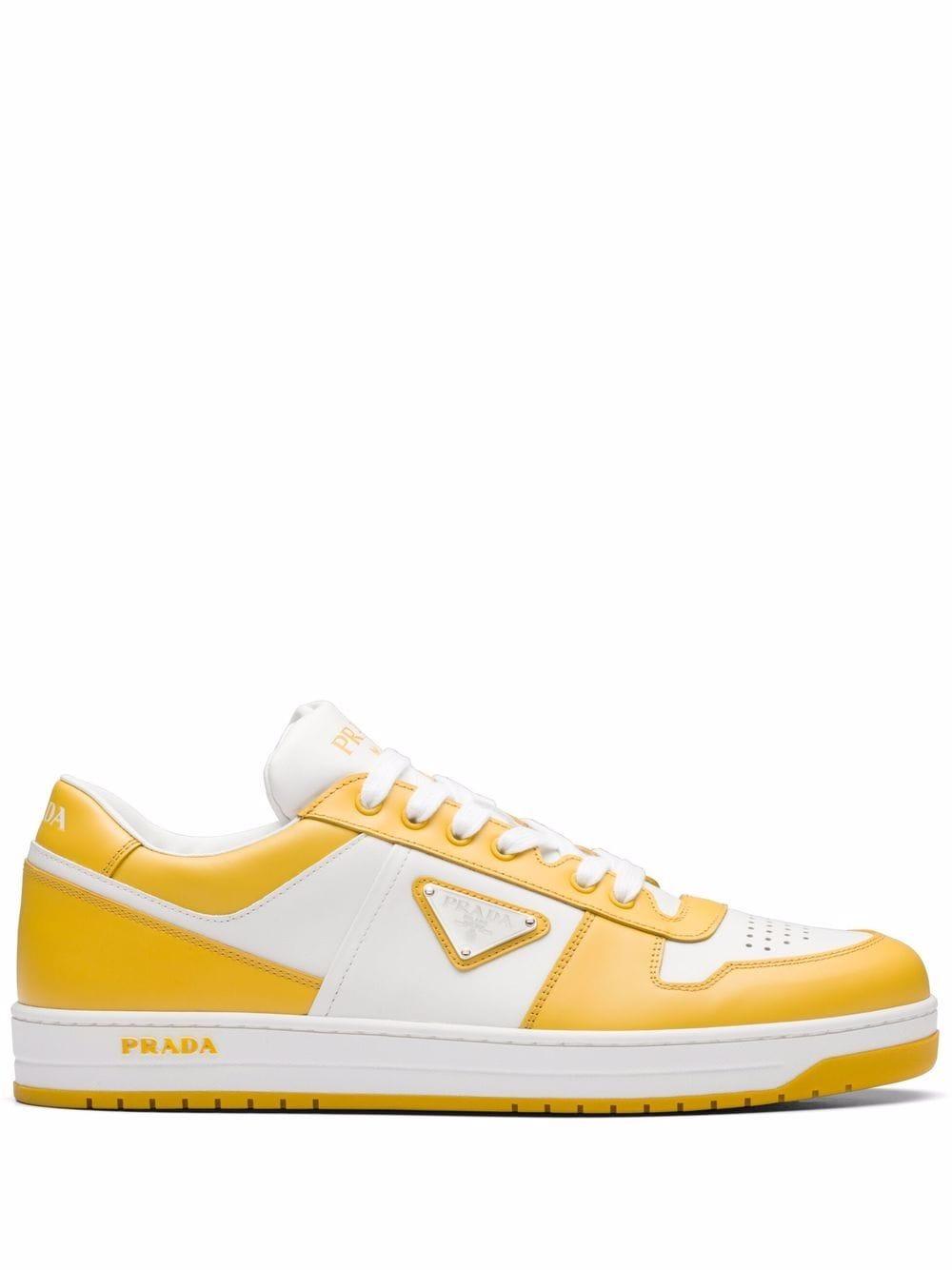 Prada Triangle Logo-patch Low-top Sneakers in Yellow for Men | Lyst