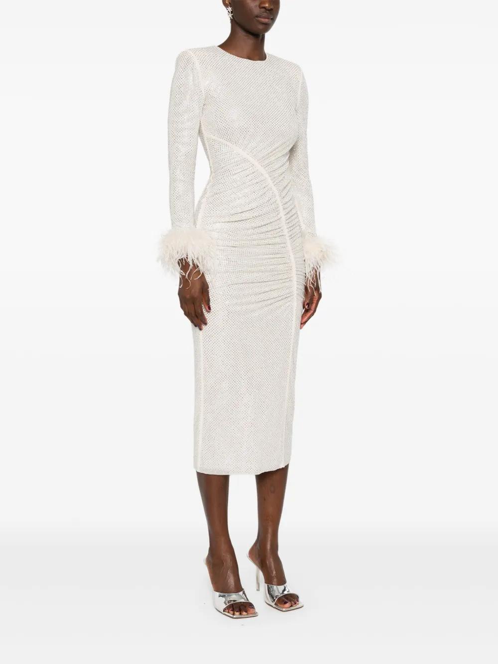 Self-Portrait Rhinestone Feather Midi Dress in White Lyst