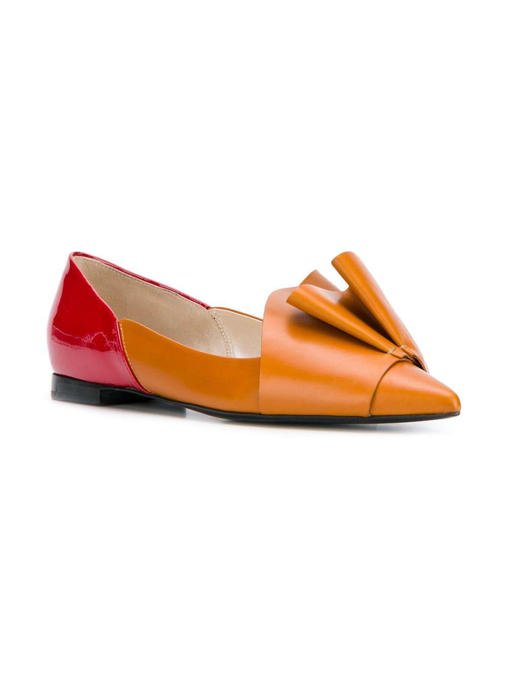 Download Delpozo Leather Pleated Ballerina Shoes in Yellow & Orange ...