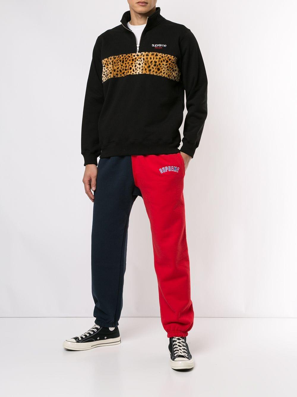 leopard panel half zip sweatshirt