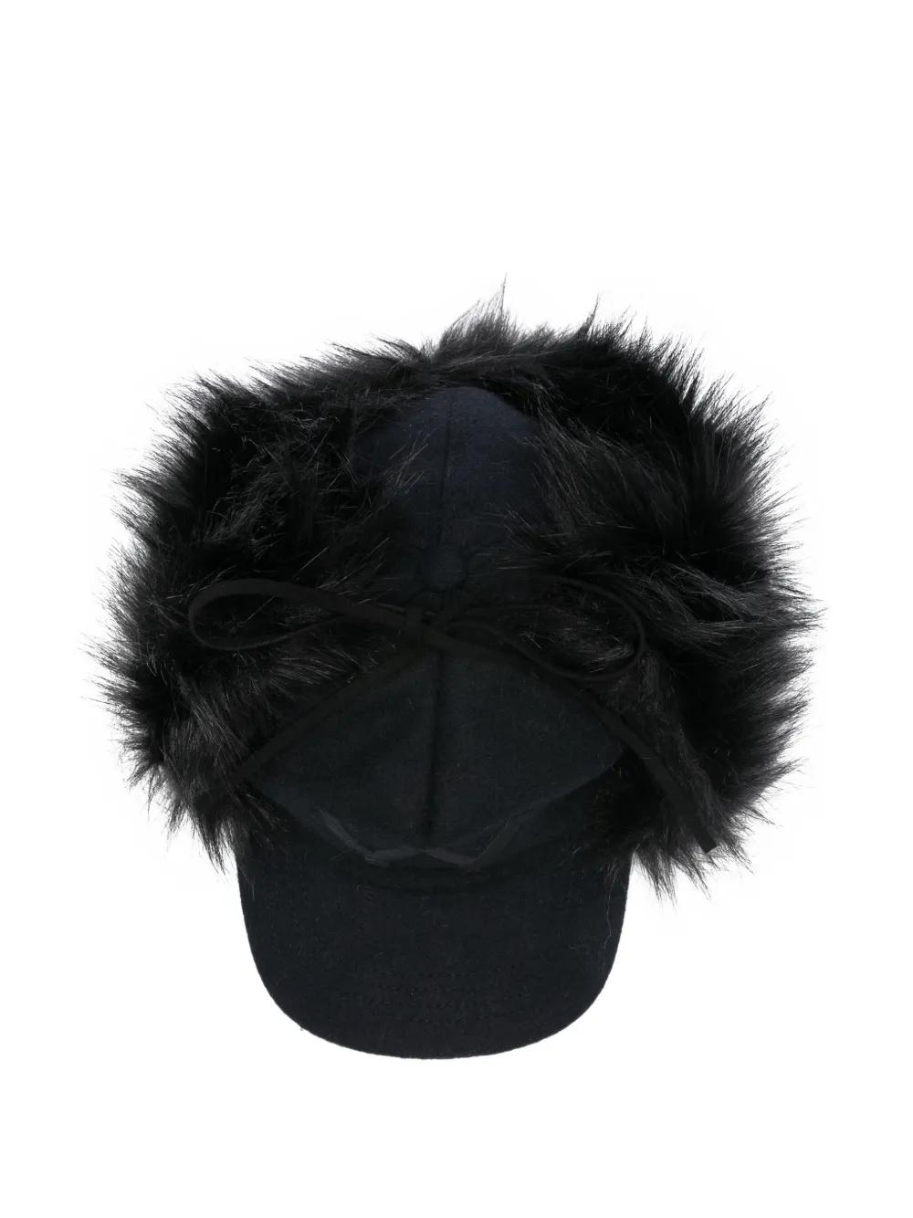 OPEN YY Faux-Fur Earflap Baseball Cap in Black | Lyst