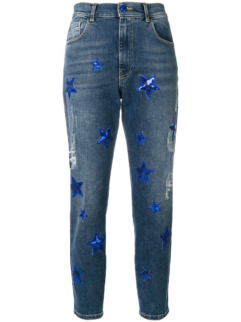 History Repeats Denim Sequin Star Patch Skinny Jeans in Blue - Lyst