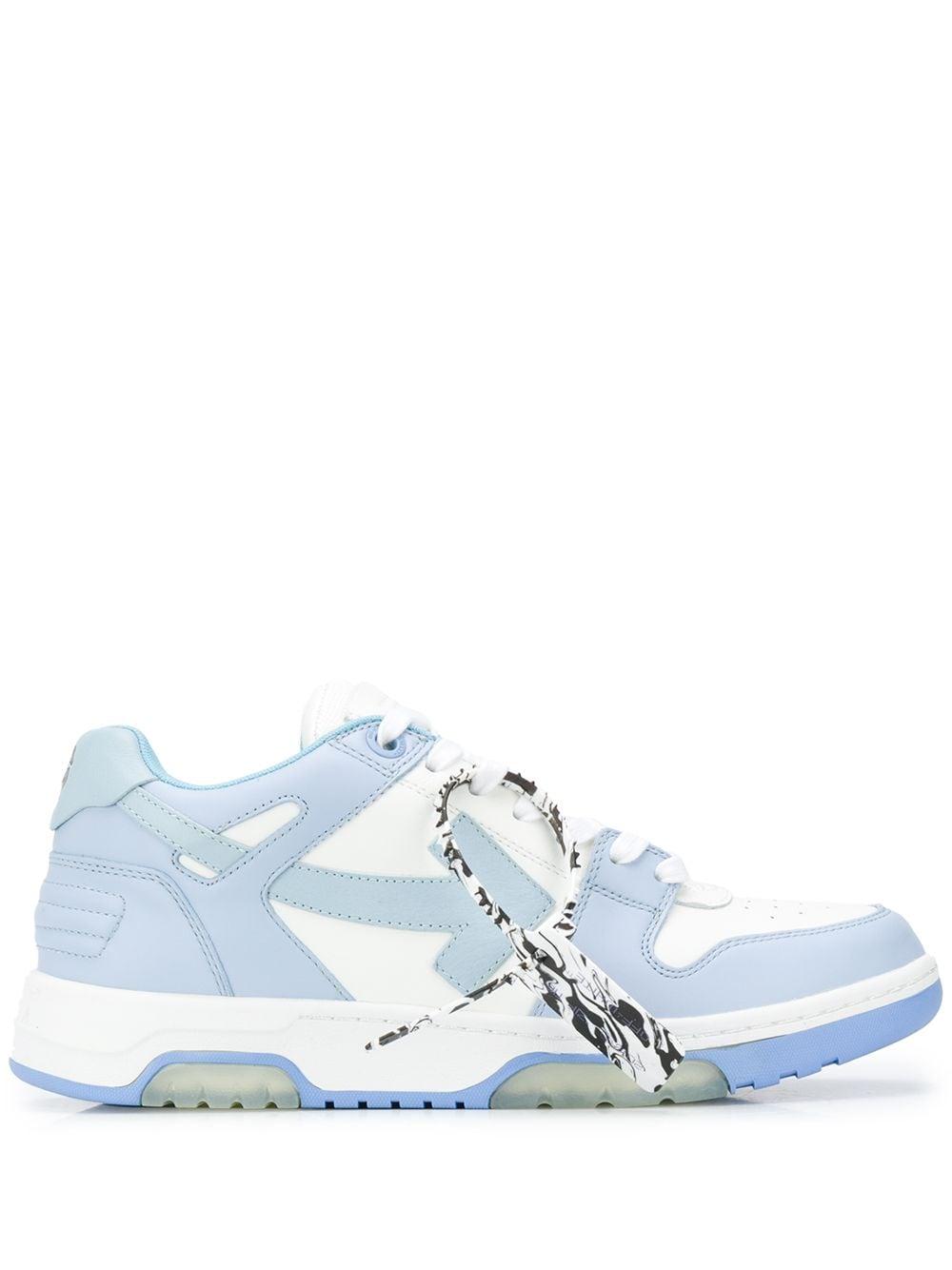 Off-White Men's Out of Office Outlined Leather Low-top Sneakers, Blue, Men's, 8D, Sneakers & Trainers Low-top Sneakers