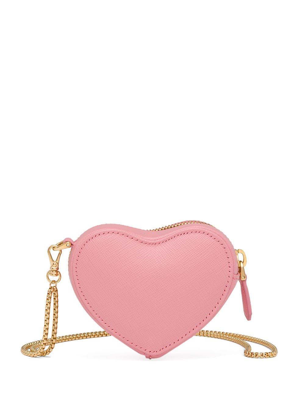 Prada Leather Heart Shaped Wallet On Chain in Pink | Lyst