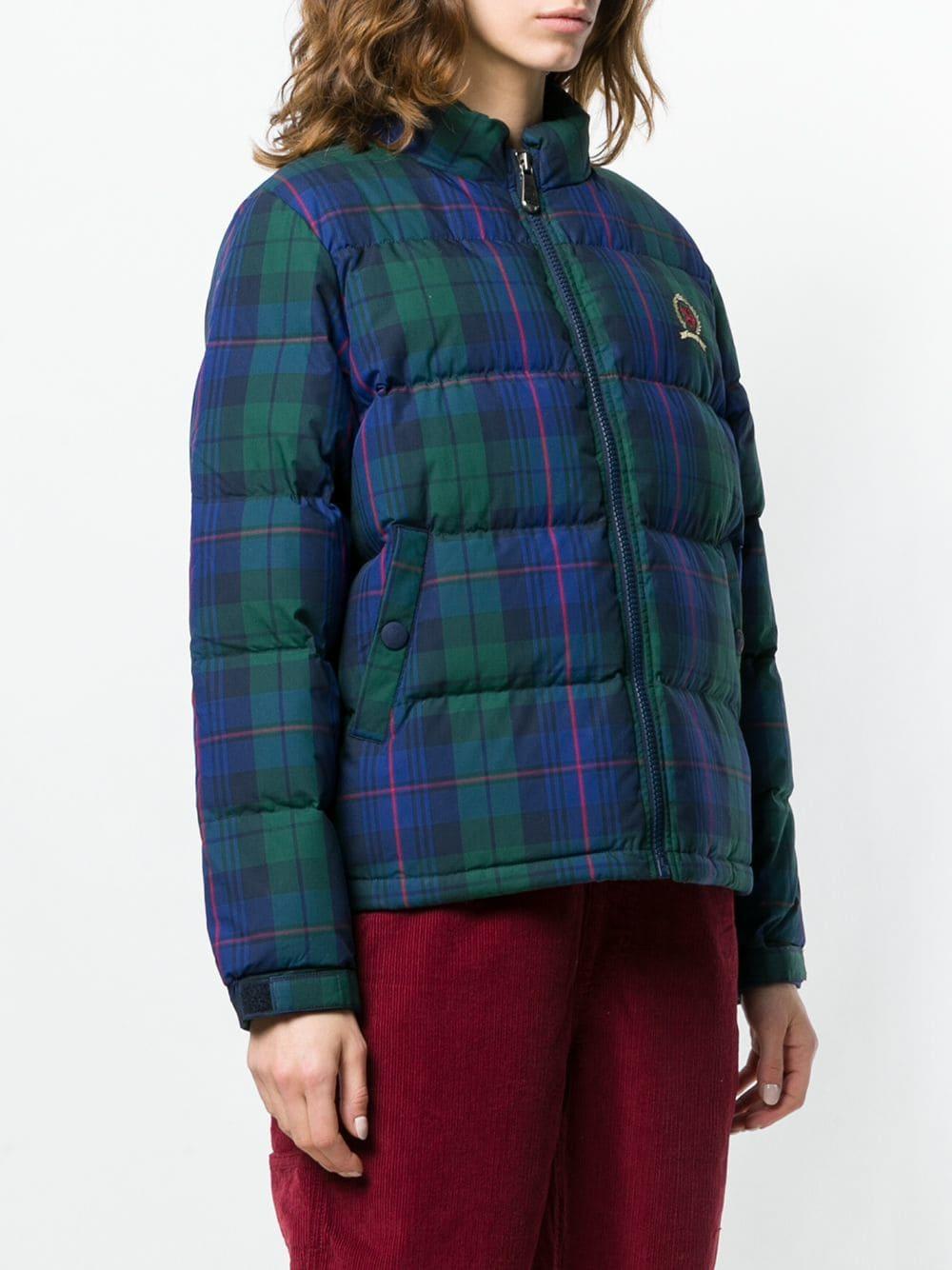 Tommy Hilfiger Cotton Plaid Puffer Jacket in Blue | Lyst