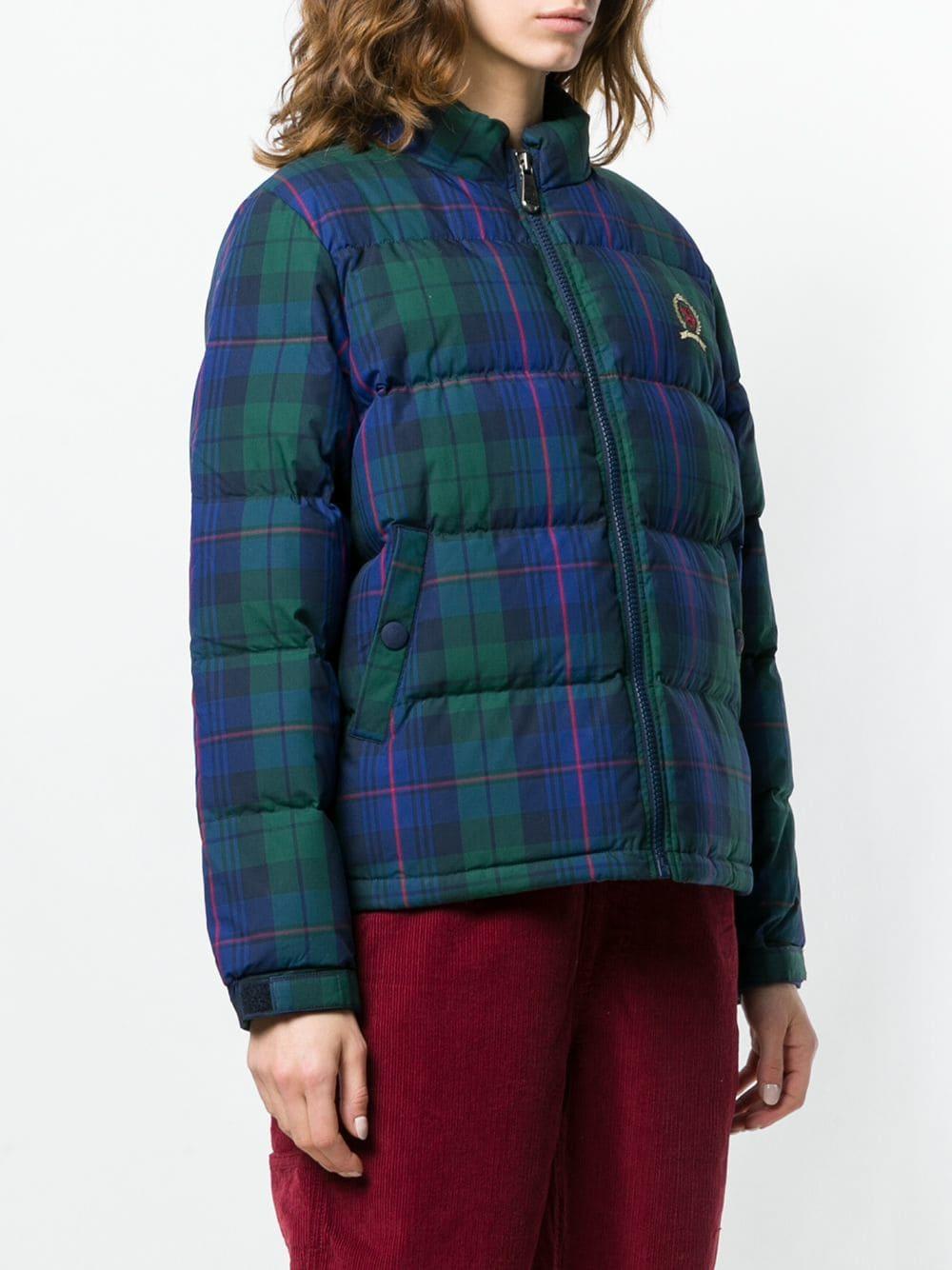 plaid puffer coat