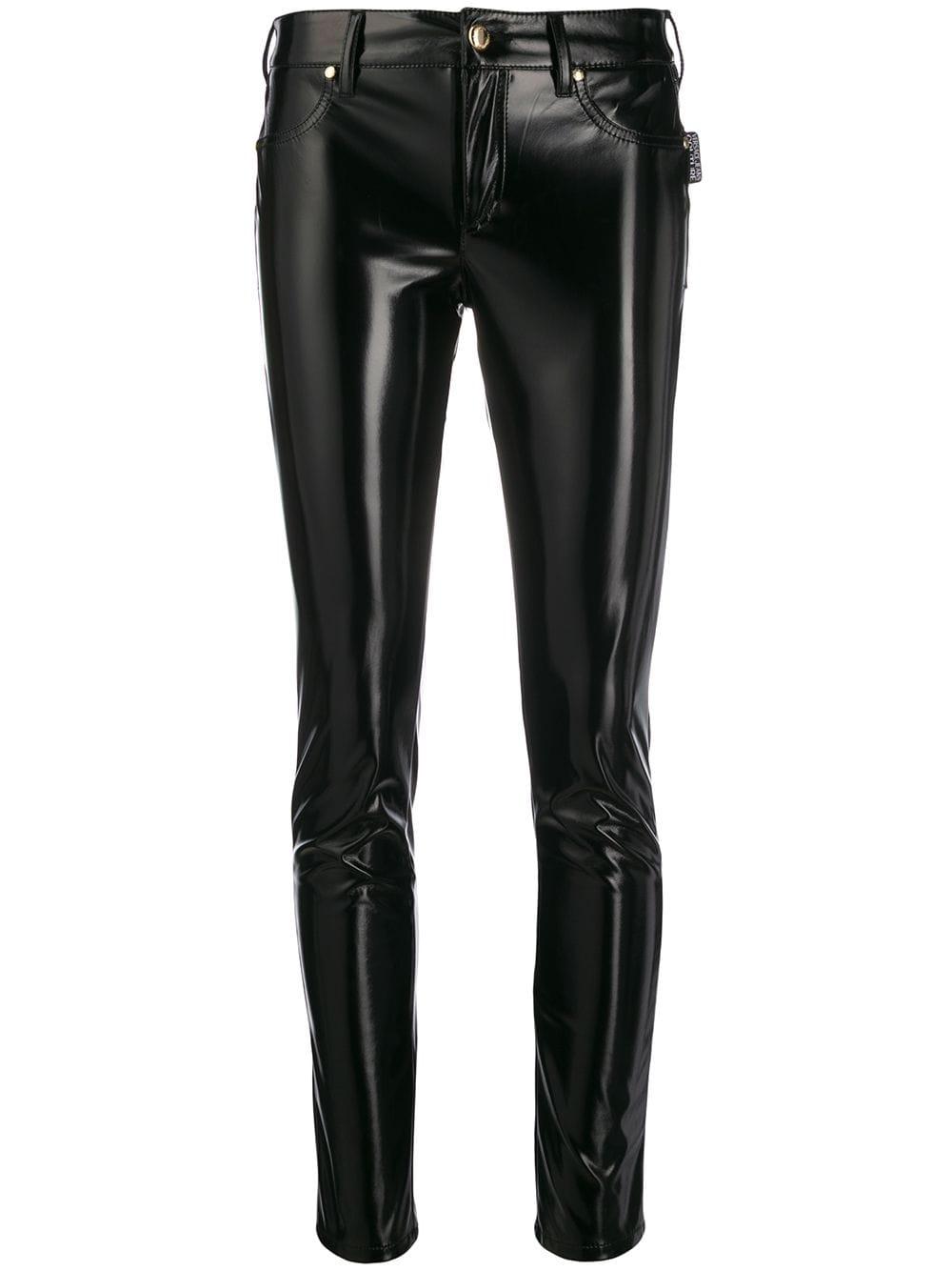 Versace Jeans Couture Skinny Patent-leather Trousers in Black - Lyst