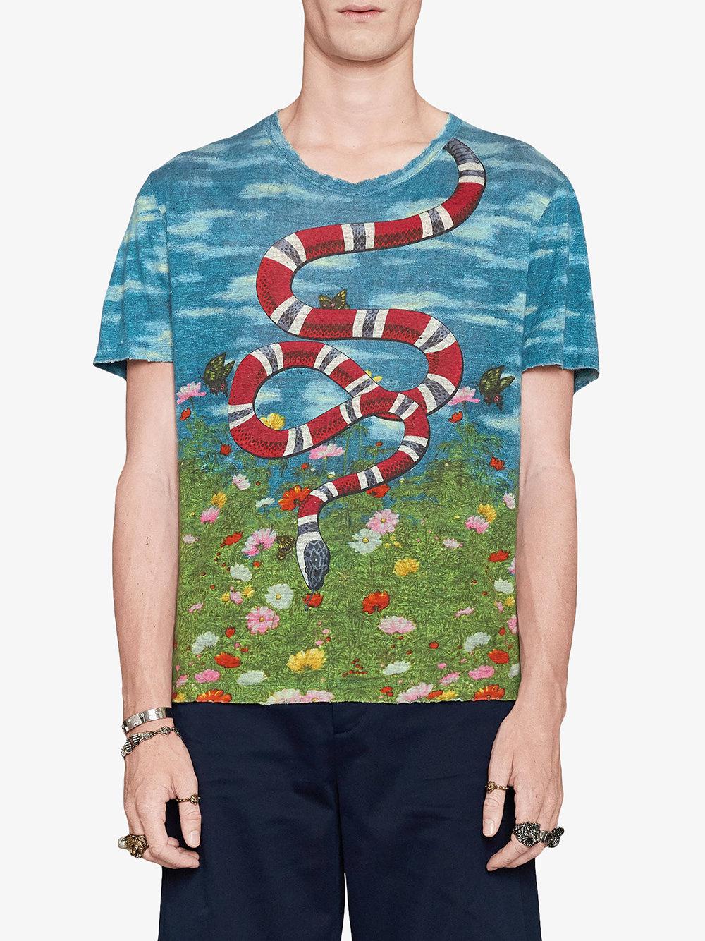 Camiseta con estampado de cielo y jardín Gucci de Lino de color Azul para  hombre | Lyst