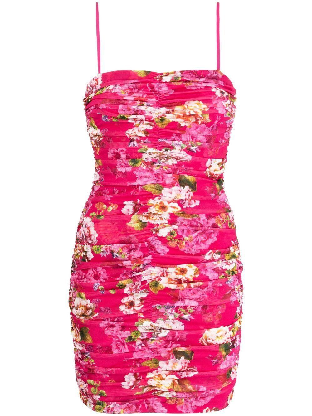 L'Agence Floral Print Ruched Mini Dress in Pink | Lyst
