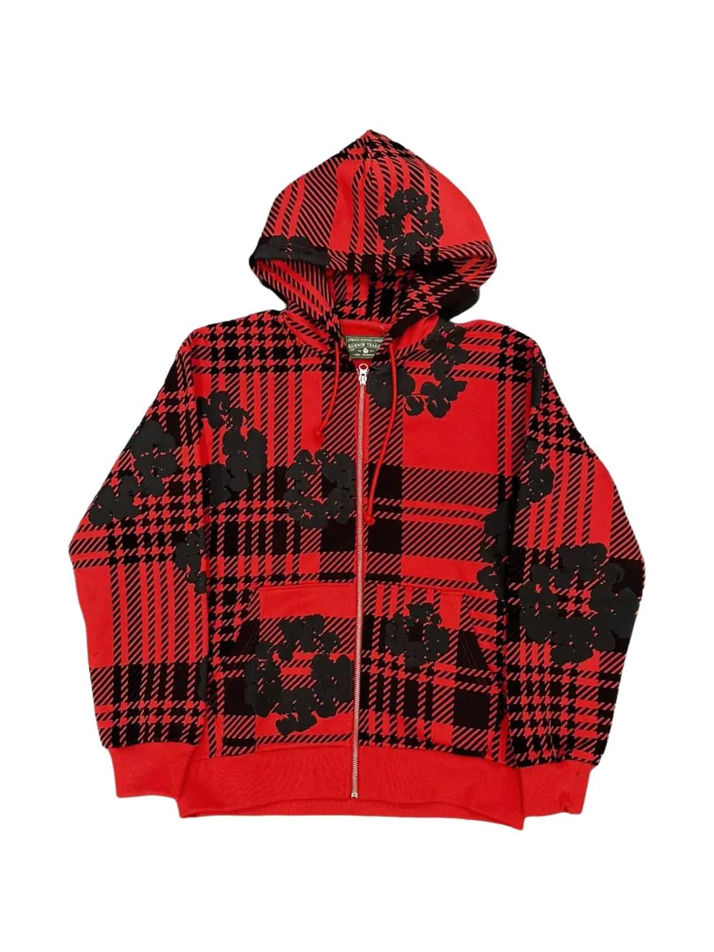 denim-tears-red-Plaid-Zip-Up-