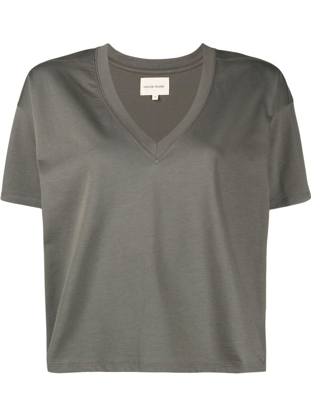二馬力専門あす楽対応 Loulou Studioレディース グレー Vネック Tシャツ 紙幣 二馬力専門あす楽対応 Loulou Studioレディース グレー Vネック Tシャツ 紙幣