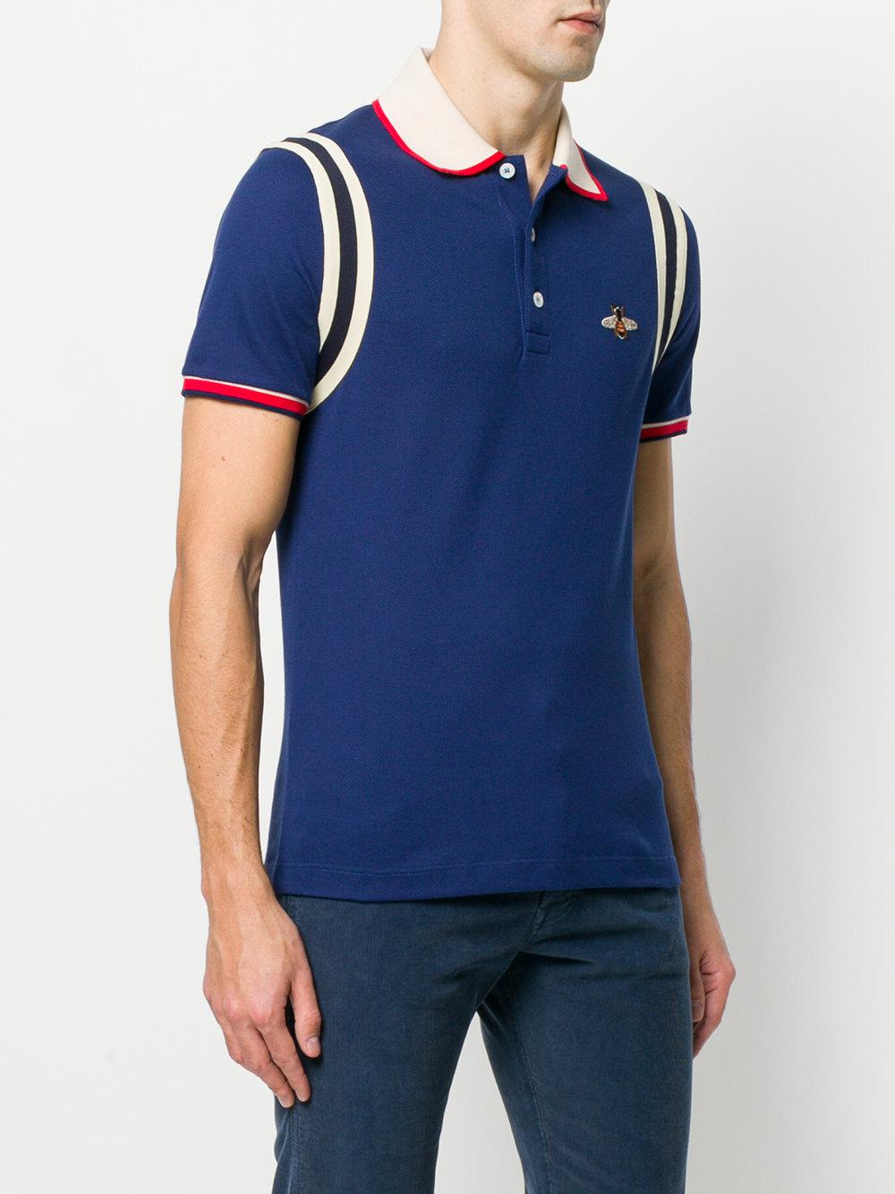 Gucci Cotton Bee Logo Polo Shirt in Blue for Men | Lyst