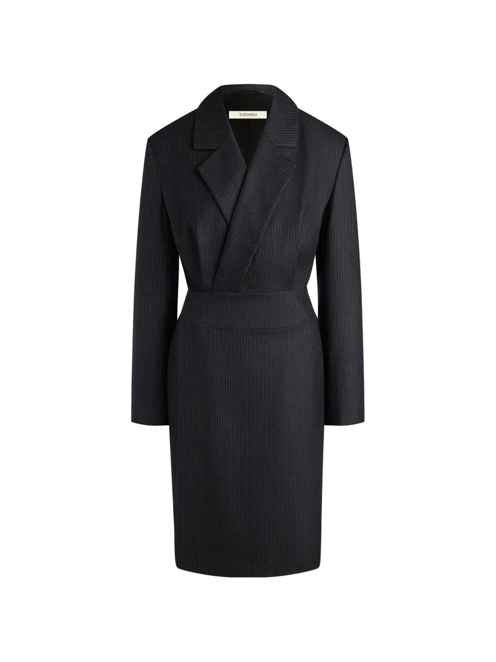 chinese dress ladies LONG SLEEVED BLAZER DRESS WITH DEEP V-NECKLINE