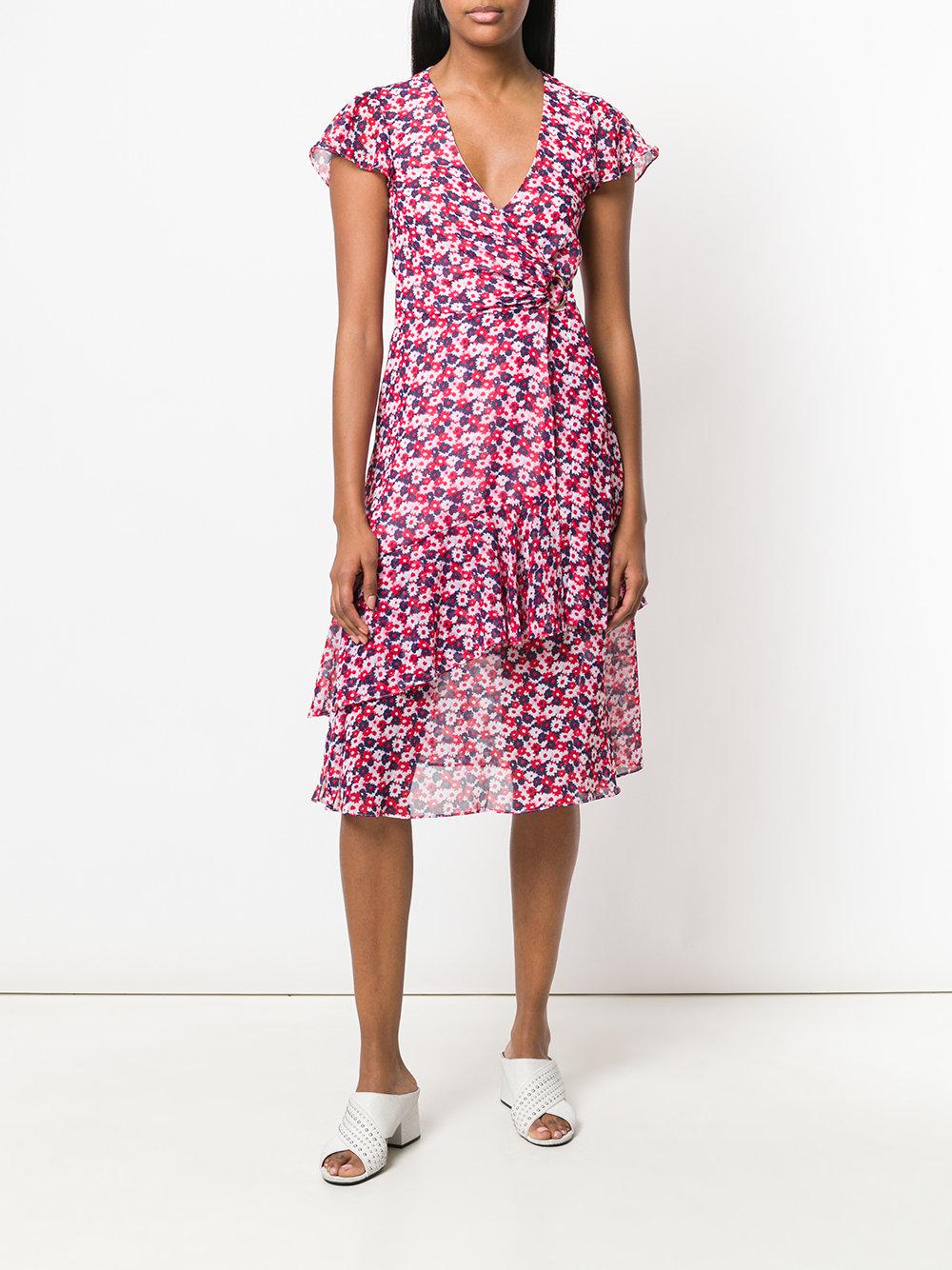 MICHAEL Michael Kors Floral-print Wrap Midi Dress in Pink | Lyst