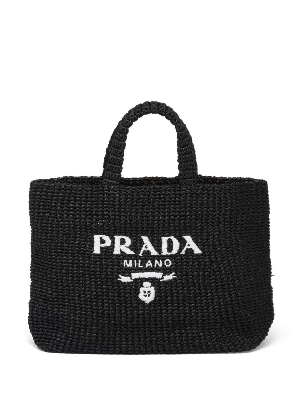 Prada Raffia Tote Bag in Black | Lyst