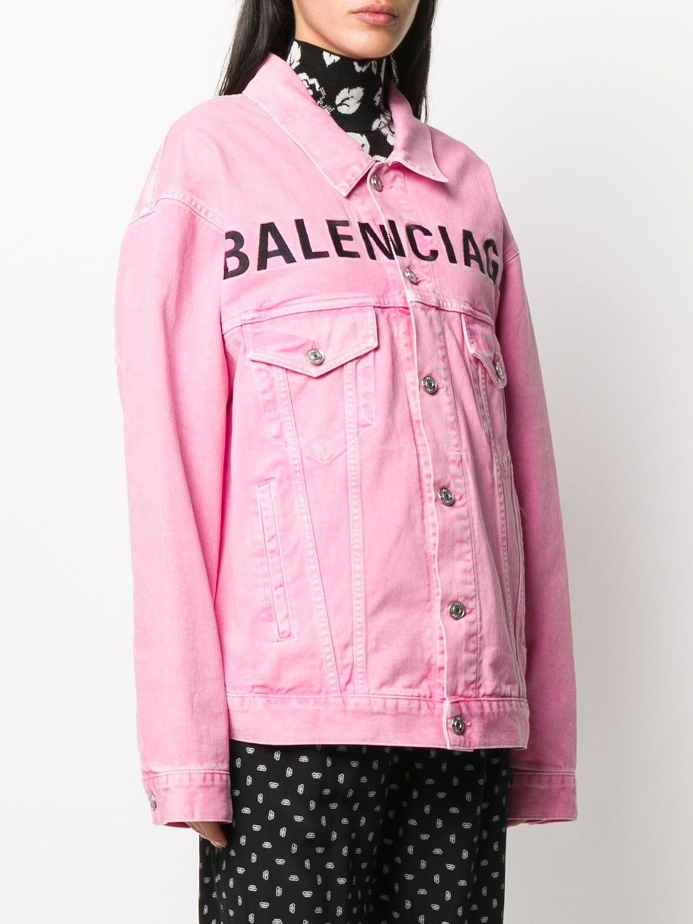 Balenciaga Embroidered Logo Denim Jacket in Pink | Lyst UK