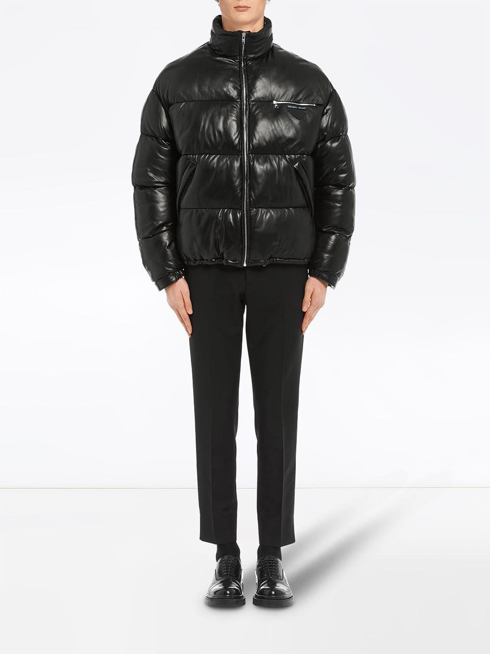 Prada Nappa Leather Puffer Jacket in Black for Men - Lyst