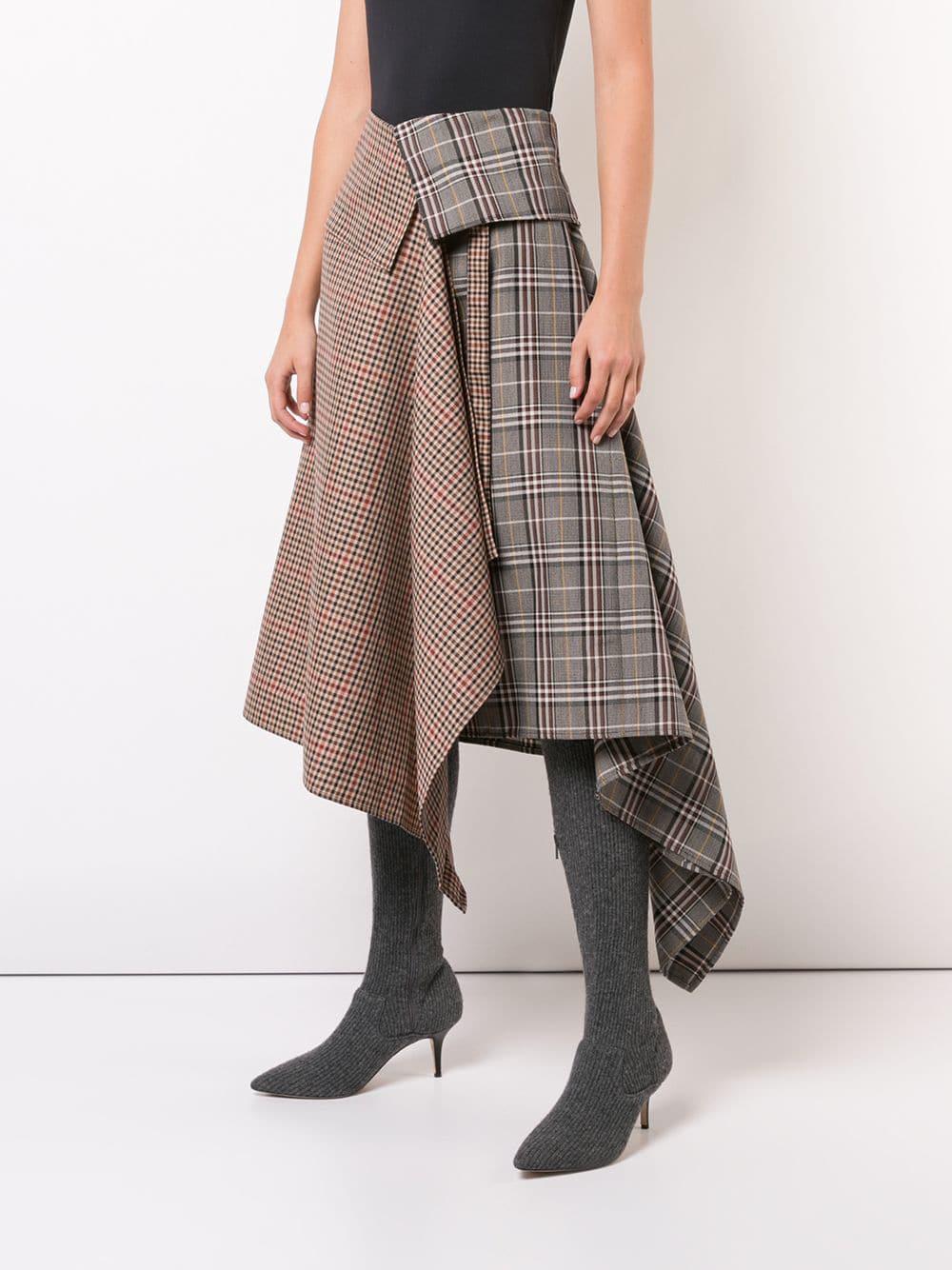 Monse Patchwork Plaid Wrap Skirt in Gray | Lyst