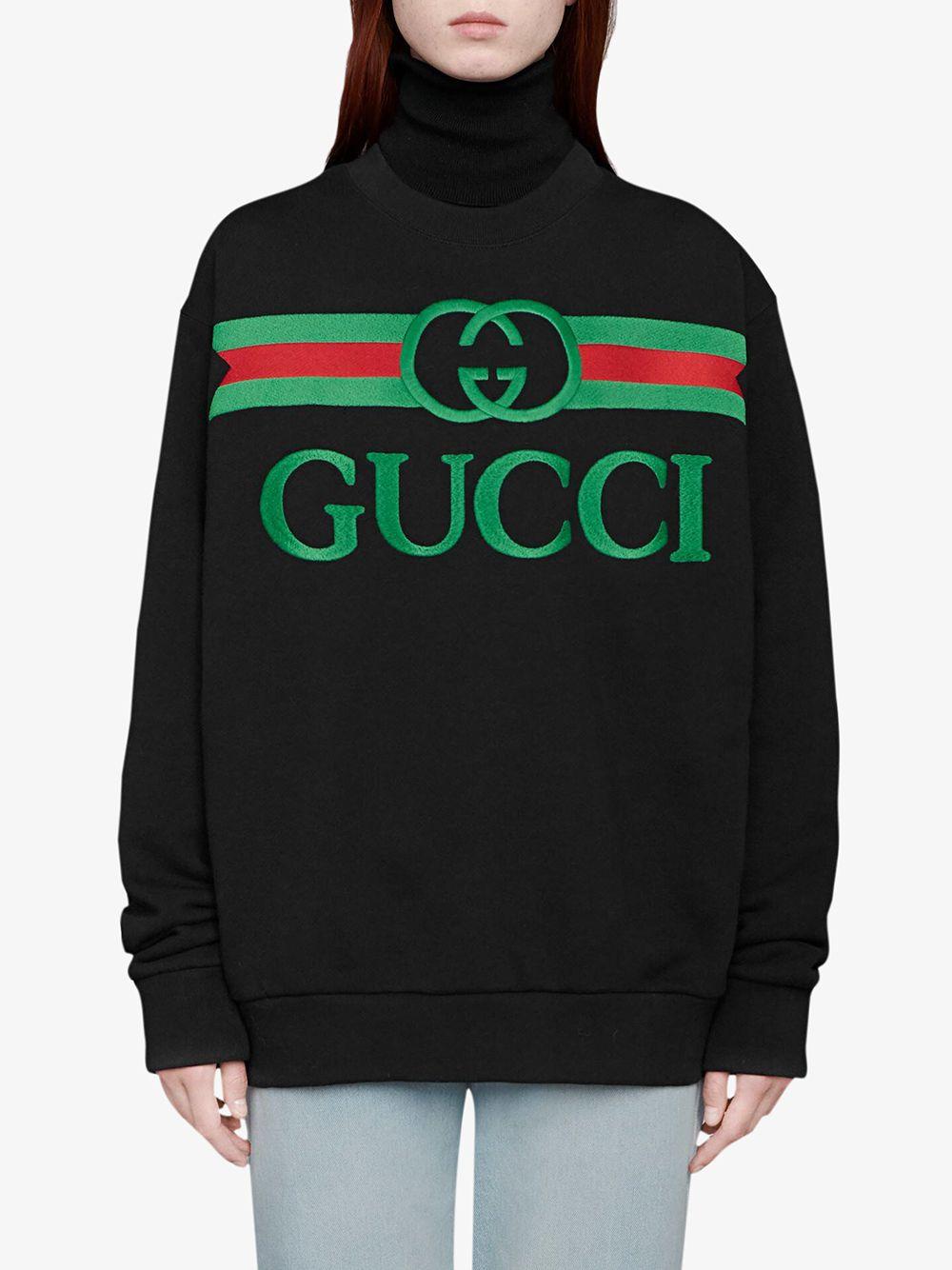 Gucci Embroidered Logo Sweatshirt in Black - Lyst