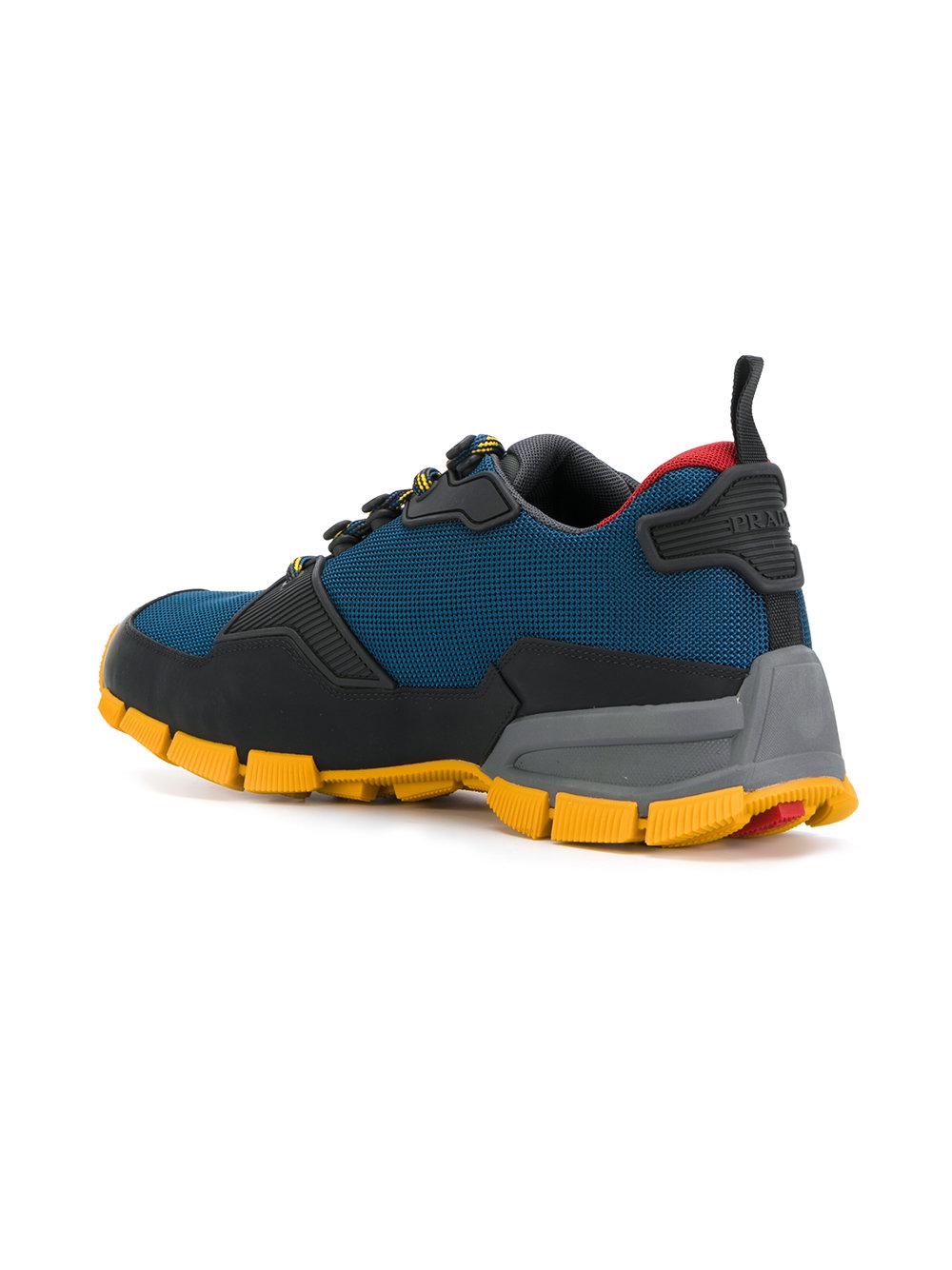 Prada Leather Ridged Sole Sneakers in Blue for Men - Lyst