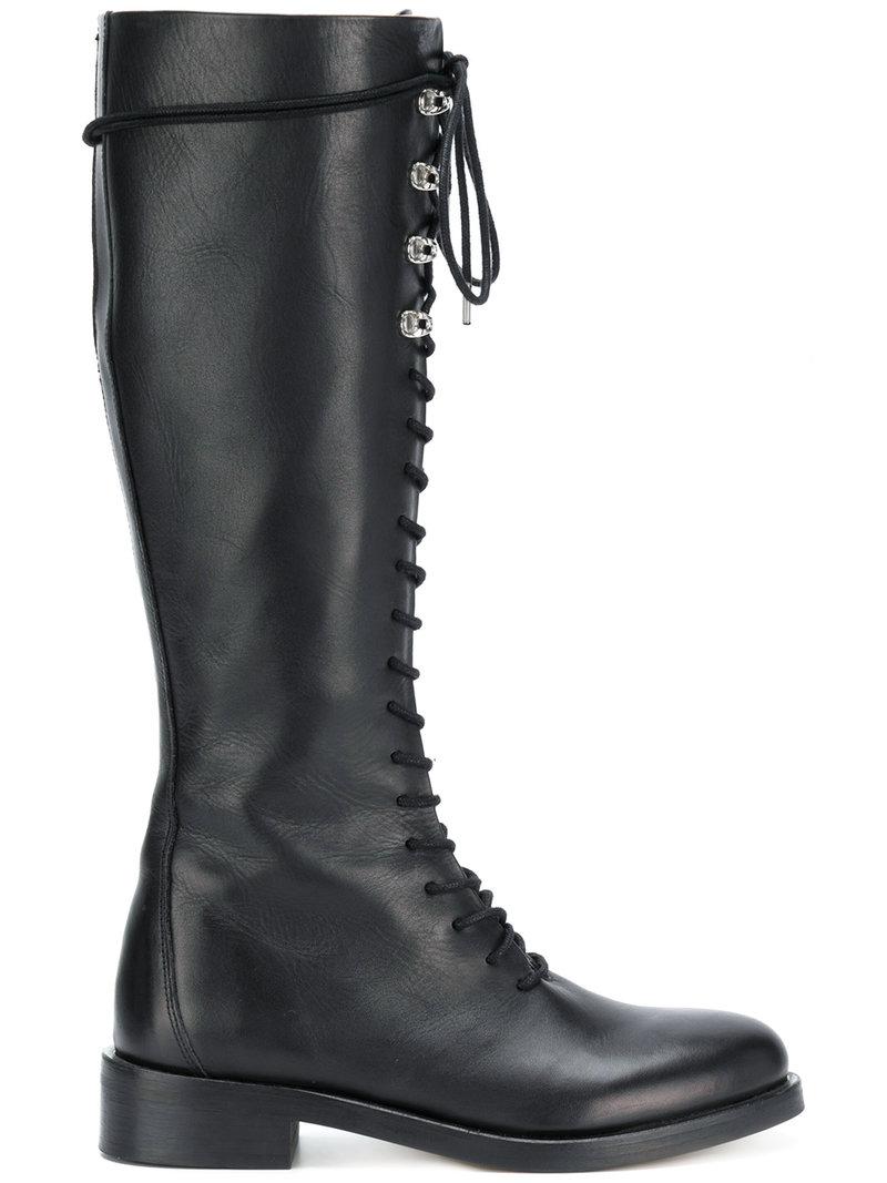 DIESEL Leather Lace-up Knee Length Boots in Black - Lyst