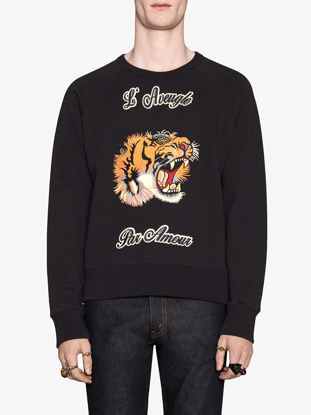 Gucci Cotton Sweatshirt With Tiger in Black for Men | Lyst