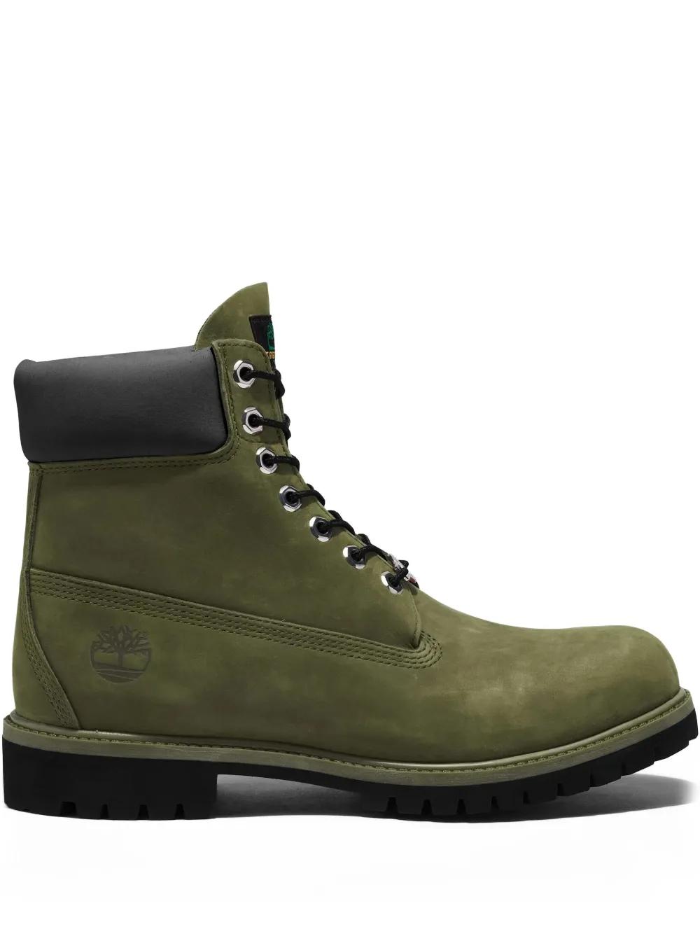 Mens Boots Timberland Shoes Green Color Timberland Men's 50th Anniversary Edition Premium 6-Inch Waterproof Boots In Medium Green Nubuck