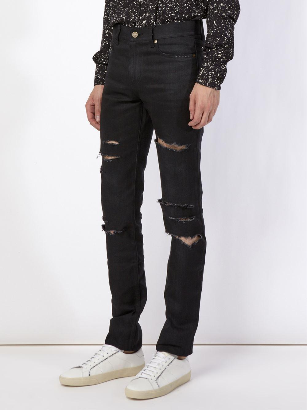 Saint Laurent Ripped Jeans in Black for Men - Lyst