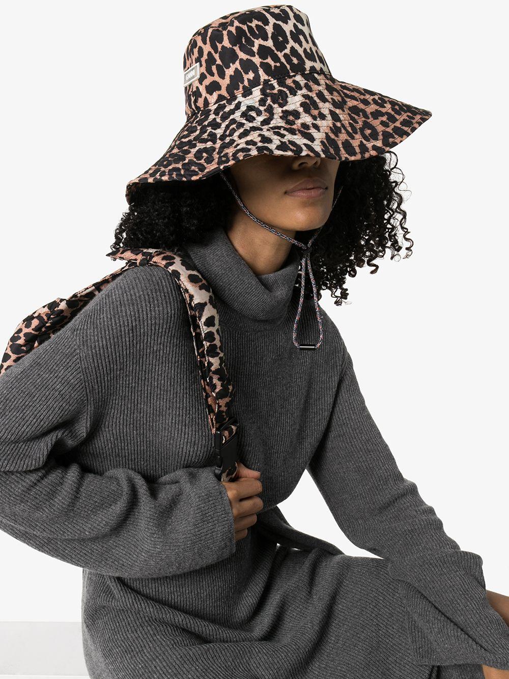 Ganni Leopard Print Bucket Hat in Brown 