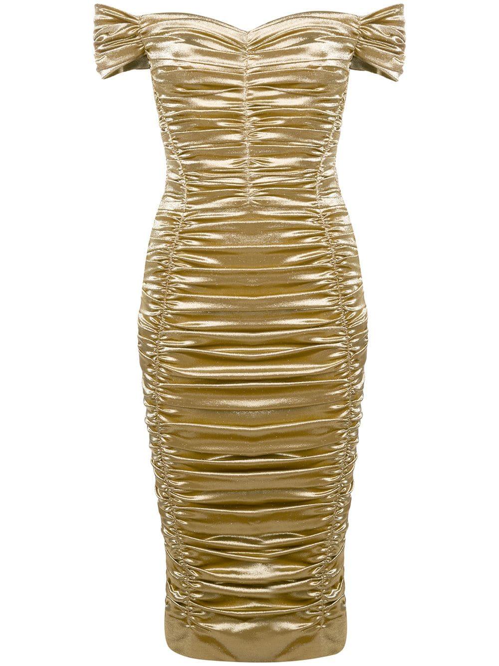 Dolce & Gabbana Silk Ruched Midi Dress in Gold (Metallic) - Save 75% - Lyst