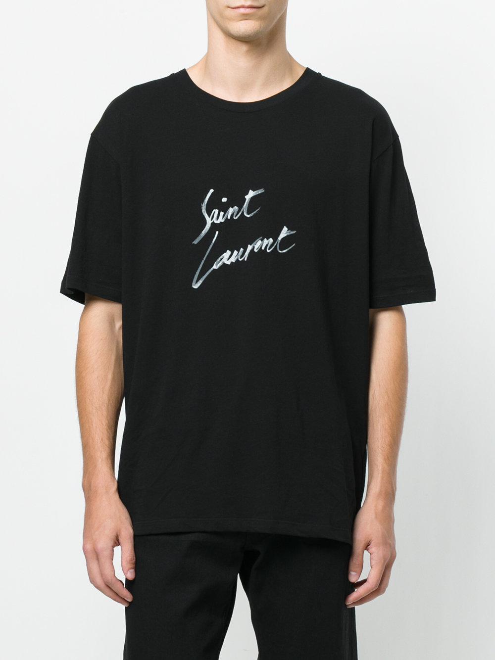 Saint Laurent Cotton Oversized Signature T-shirt in Black for Men - Lyst