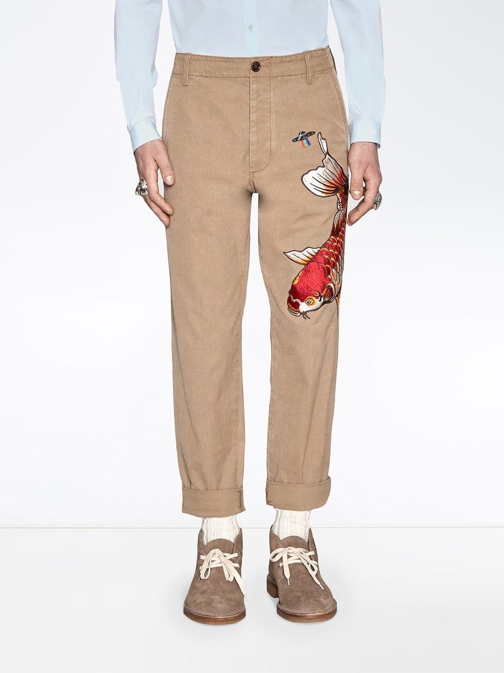 Gucci Canvas Cotton Pant With Fish Appliqué for Men | Lyst
