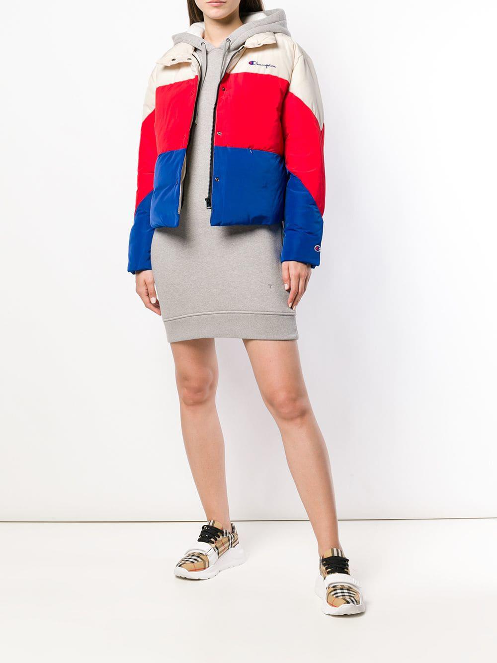 champion colour block quilted puffer jacket