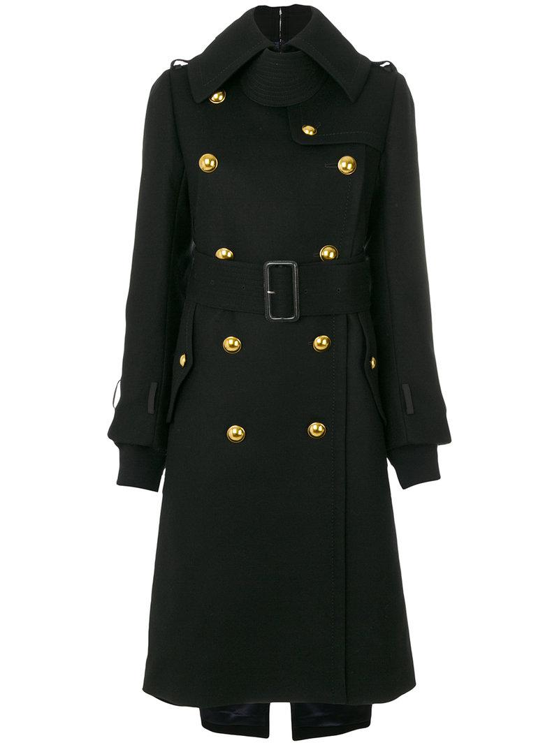 Sacai Wool Military Belted Coat in Black - Lyst