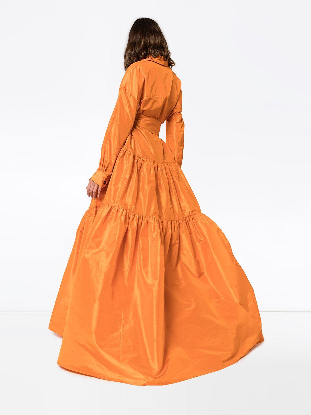 Carolina Herrera Tiered Silk Shirt Dress in Orange | Lyst