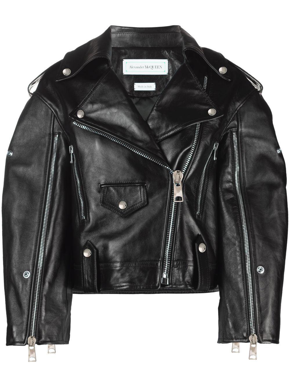 Alexander McQueen Leather Biker Jacket in Black | Lyst