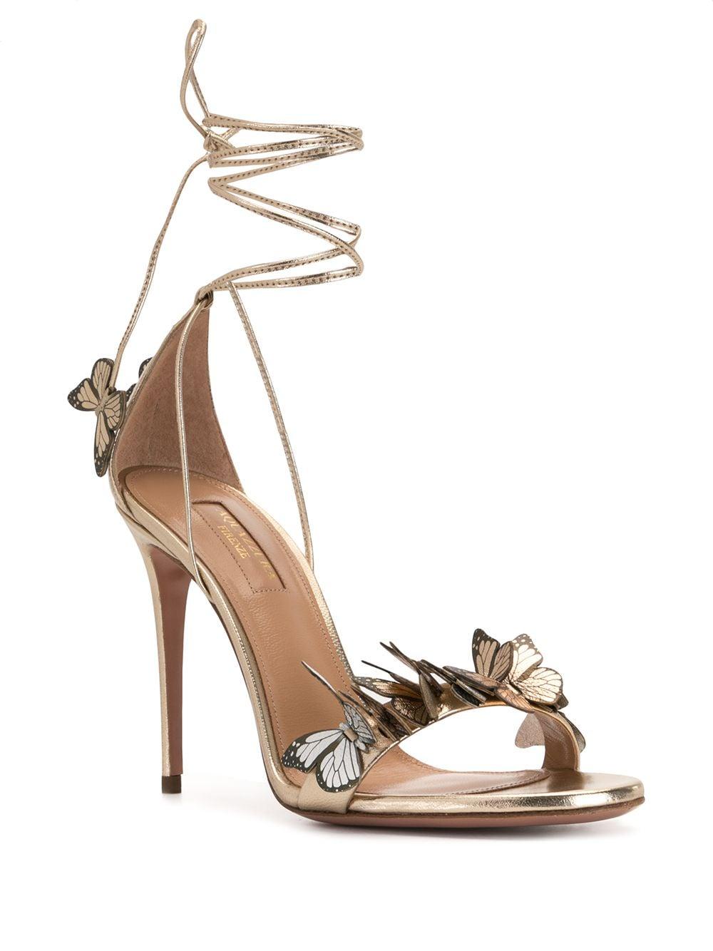 Aquazzura Papillon 105mm Sandals In Metallic Lyst