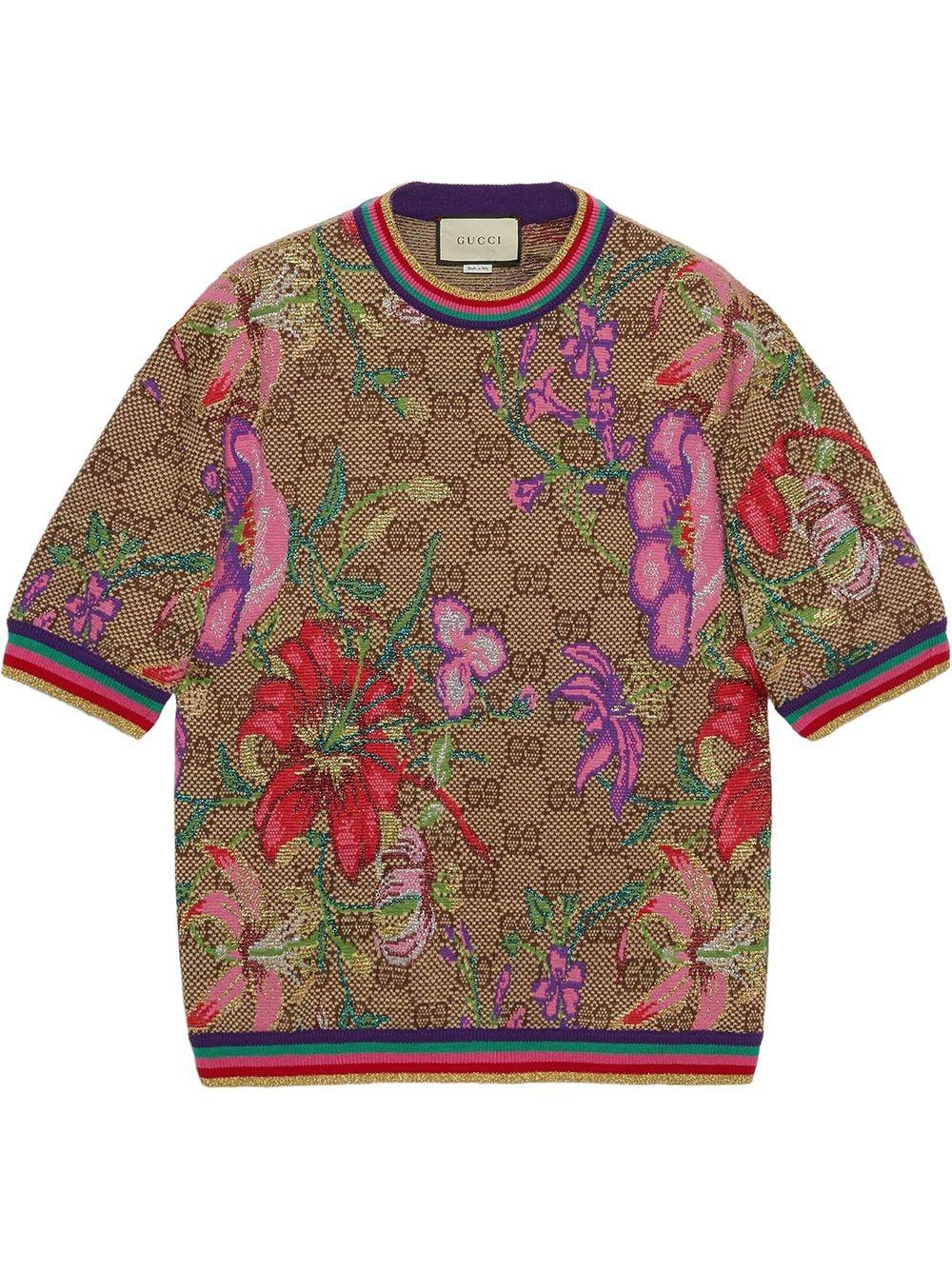 T-shirt a fiori di Gucci in Marrone | Lyst